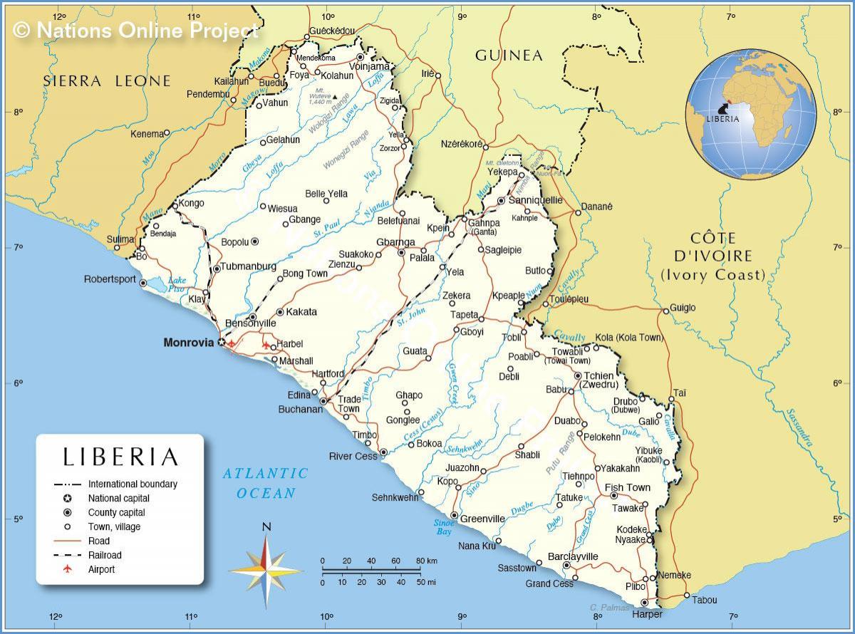 karta Liberiji Zapadnoj Africi